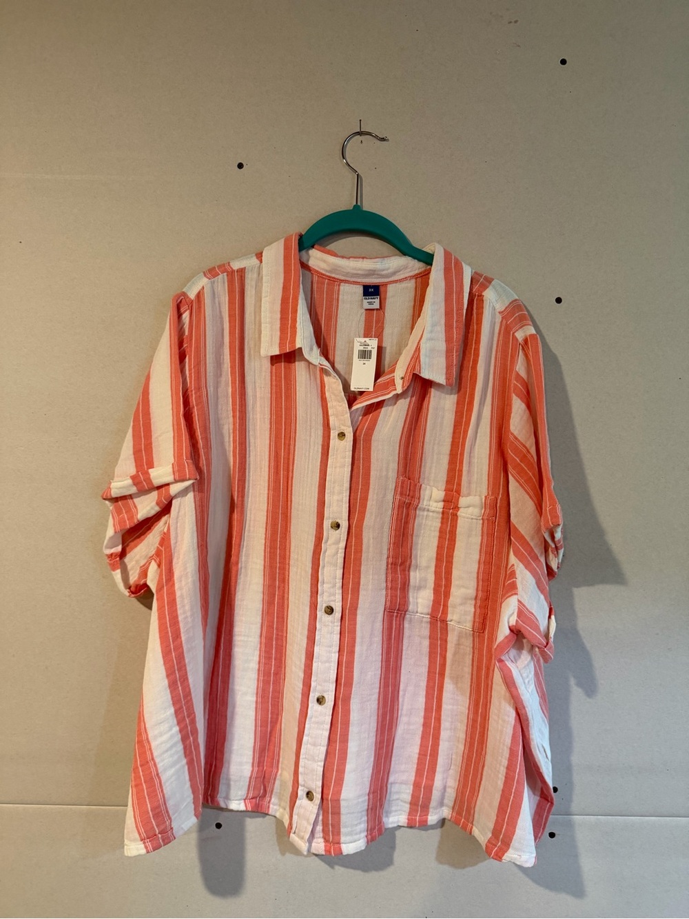 Old Navy Coral and White Striped Button-Down Shirt